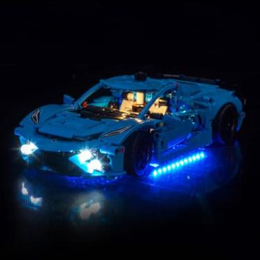 Imagem de LocoLee Kit de luz compatível com Lego 42217 Chevrolet Corvette Stingray Blue - sem modelo apenas luz, acessórios de iluminação LED compatíveis com Lego Blue Chevrolet Corvette Stingray (versão RC)