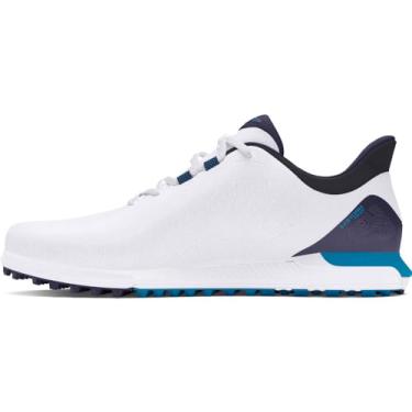 Imagem de Under Armour Sapato de golfe masculino Drive Fade Spikeless, (101) Branco/Capri/Azul-marinho, 7