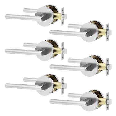 Imagem de Okun Brio Pacote com 6 maçanetas para porta de passagem para banheiro e quarto, reversível, cromada