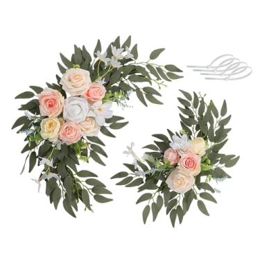 Imagem de MotiveTech Arco de casamento com flores artificiais, placa de boas-vindas, decoração floral, flores artificiais, pano de fundo para janela, Rosa