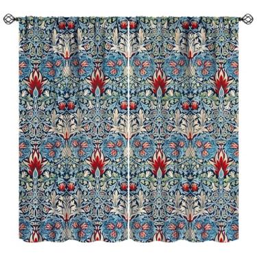 Imagem de YCness William Morris Cortinas Blackout Floral Boho Vintage Flower Art Impresso Cortinas para Quarto Sala de Estar Cozinha Decoração Tecido 2 Painéis 132 x 213 cm 80% Taxa de Sombreamento