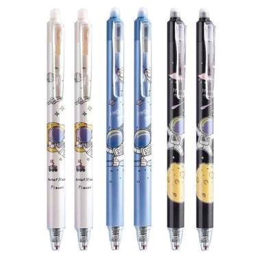 Imagem de MOZXIRZ 6 canetas de gel apagáveis fofas canetas retráteis desenho animado espaço astronauta caneta apagável 0,5 mm caneta de escrita ponta de tinta preta para meninos Gilrs escola escritório material
