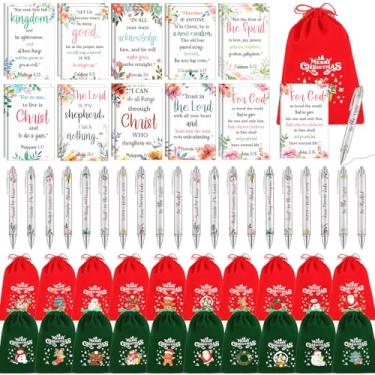 Imagem de Epakh 20 conjuntos de presentes de Natal cristãos em massa para mulheres e homens, canetas de versículo bíblico, cadernos, escrituras religiosas, agendas, bolsa de veludo de Natal, suprimentos de
