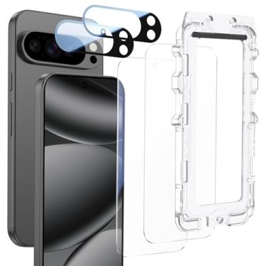 Imagem de DUEDUE Pacote com 2 + 2 protetores de tela para Google Pixel 10 Pro com protetor de lente de câmera, cobertura total, antiimpressões digitais, sensível ao toque, protetor de vidro temperado 9H para