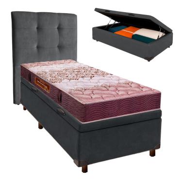 Imagem de Cama Box Bau + Colchão Solteiro D26 Ortophedic Sankonfort + Cabeceira Estofada