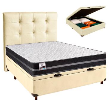 Imagem de Cama Box Bau + Colchão Casal Molas Ultralastic Bogota Inducol + Cabeceira Estofada