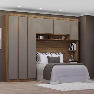 Imagem de Quarto Casal Guarda Roupa Mesa De Cabeceira 284cm Veneza Luc Avelã Pf/cinammon Pf