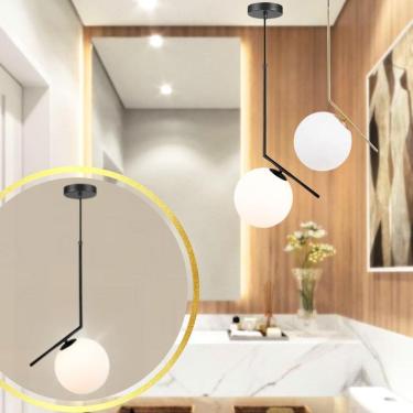 Imagem de Luminária Pendente Jabuticaba 45Cm Angular Globo Vidro 15Cm