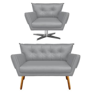 Imagem de Kit 1 Namoradeira e 1 Poltrona Giratória Anitta Corino Cinza