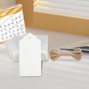 Imagem de 100 etiquetas de presente de papel kraft com barbante, etiquetas de preço em branco, etiquetas de pendurar para etiqueta de artesanato, casamento, Natal, Halloween, dia das mães (branco)