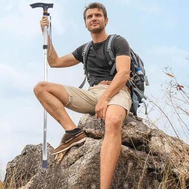 Imagem de Bastões de caminhada dobráveis de trekking, bengalas de alumínio para caminhadas com telescópico, design dobrável de três dobras, equipamento de caminhada para mulheres e homens, caminhadas