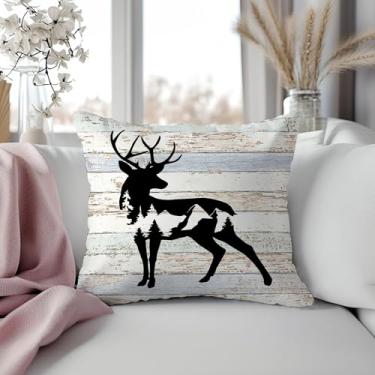 Imagem de Capas de almofada para acampamento de caça de veado 45,7 x 45,7 cm, decoração de cabana de tronco, floresta rústica, animal, floresta, veado, para casa, casa, lago, trailer, acampamento, trailer