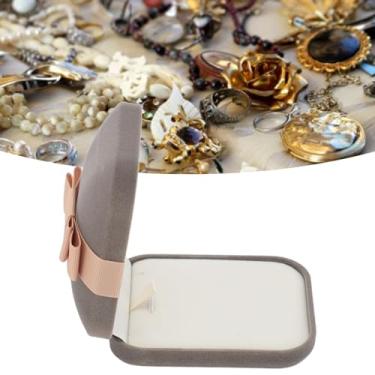 Imagem de Caixa de joias de veludo, com forro macio, elegante, estojo de armazenamento de joias de veludo, cinza escuro para pedido (caixa com pingente)