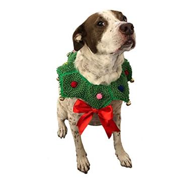 Imagem de ComfyCamper Fantasia de cachorro scrunchie com gola de guirlanda de Natal - Suéter feio de Natal grande, médio pequeno, cosplay de laboratório francês, 2GG, verde