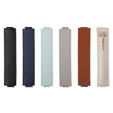 Imagem de 6 unidades de suporte de caneta com faixa elástica, bolsa de couro PU, bolsa para diário, porta-lápis, faixa elástica ajustável para cadernos, agendas, fichários e livros (6 cores)