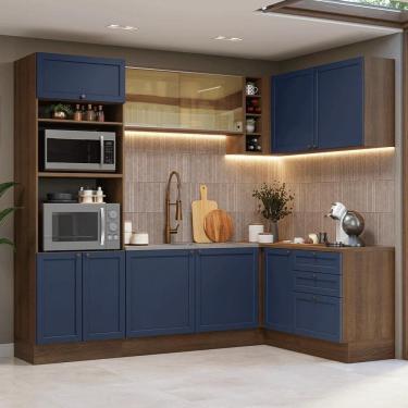 Imagem de Armário De Cozinha Completa De Canto 399 Cm Rustic-azul Vik Madesa 02 Rustic-azul