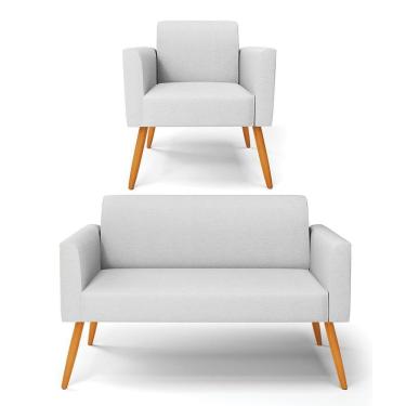 Imagem de Sofá Namoradeira Com Poltrona Pés Palito Castanho Marisa Linho D03 - D\'rossi Cor A05 Cinza
