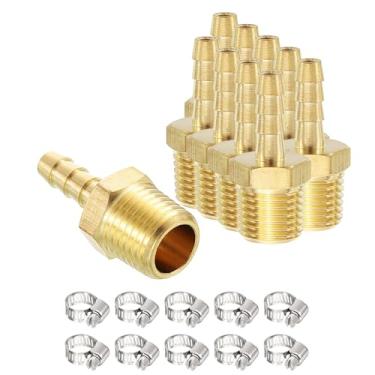 Imagem de HARFINGTON 10 peças de 5/40.6 cm a 3/20.3 cm NPT macho de latão com 10 grampos de latão, emendador de metais para impressão 3D, compressor de ar, máquina CNC, matrizes