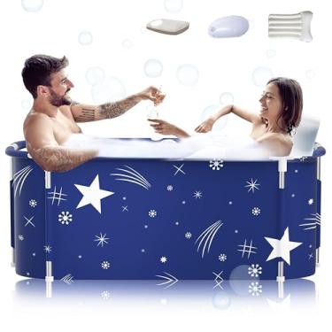 Imagem de Banheira dobrável portátil extra grande de 134 cm com moldura de metal para adultos, banheira de imersão de spa familiar com tampa para banheiro pequeno, banheira de múltiplas camadas espessas com