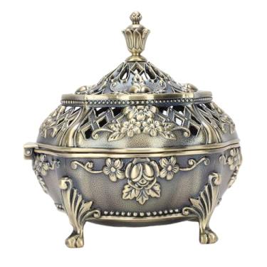 Imagem de HEEPDD Suporte para Queima de Incenso, Liga de Zinco 3D Oco Escultura Suporte Antiderrapante para Incenso Cônico Carvão de Resina de Olíbano, Com Tampa para Decoração de Casa, (Latão Antigo)