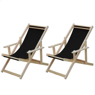 Imagem de Kit 2 Espreguiçadeira Preguiçosa Dobrável Madeira Maciça Com Braço Nat