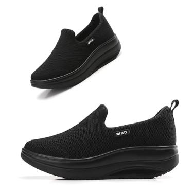 Imagem de Oude Tênis sem cadarço feminino confortável | Sapatos ortopédicos femininos sem cadarço para viagem | Parte inferior basculante de 5 cm, Todo preto 92331, 37