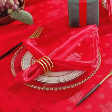 Imagem de SASTYBALE Guardanapos de pano de Natal 50 x 20 polegadas, estampa de árvore de Natal, 4 guardanapos laváveis e confortáveis para decoração de Natal (vermelho, guardanapo de 51 x 50 cm)