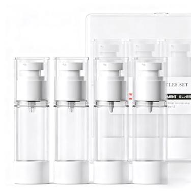 Imagem de Pacote com 4 frascos de bomba sem ar, frascos de viagem à prova de vazamento de 28 g com bomba para artigos de higiene pessoal, pequenos recipientes vazios com tampas para cremes de loção, soro para