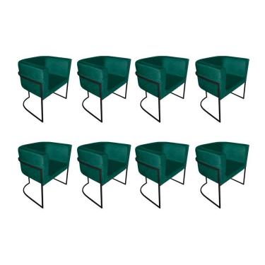 Imagem de Kit 8 Poltronas Decorativa Sala De Estar Base De Ferro Preta Veludo Verde