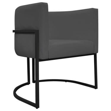 Imagem de Poltrona Decorativa Recepção Luna Base De Ferro Preta - Cinza Corino