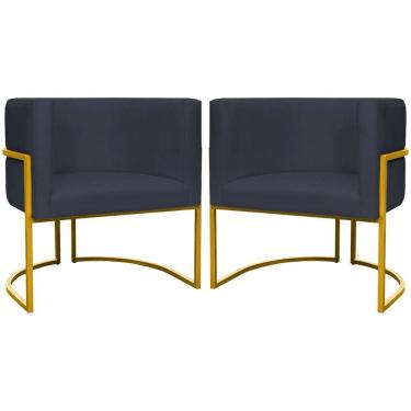 Imagem de Kit 2 Poltronas Cadeira Para Sala De Luna Suede Cores Base Dourada - Preto, Suede