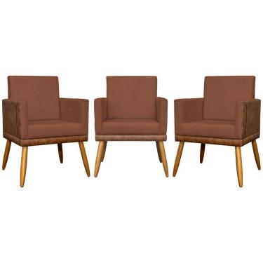 Imagem de Kit 3 Poltronas Decorativas Lis Corino e Pé Palito - Terracota Suede Corino