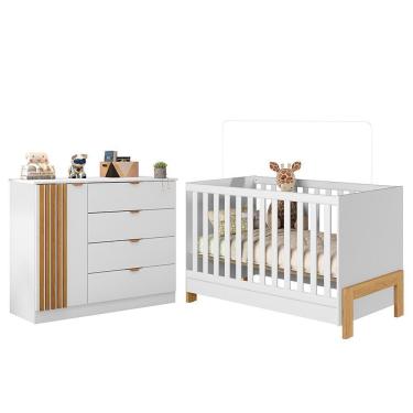 Imagem de Jogo De Quarto Infantil Ayla Com Cômoda E Berço Branco Acetinado - Phoenix Baby Branco Acetinado