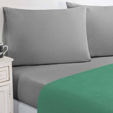 Imagem de Jogo De Cama Malha Lençol 100% Algodão Gran Moratta 3 Peças Solteiro - Verde Jade/cinza.