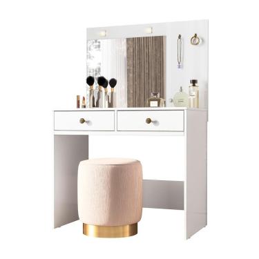 Imagem de Penteadeira Com Espelho Camarim Ideal Led 2 Gavetas Branco Moval Branco