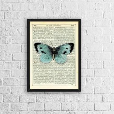 Imagem de Quadro Borboleta Vintage Azul 33X24Cm Madeira Preta - Quadros On-Line