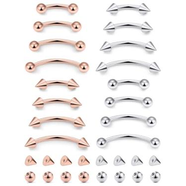 Imagem de Jenxnjsjo 16 g 6/8/10/12 mm prata/ouro/sobrancelha preta/torre/confortável/vertical-labret/VCH/olhos de cobra/anti-tragus/Christina/Daith/umbigo/ponte/capuz/piercing de barra curvada de superfície