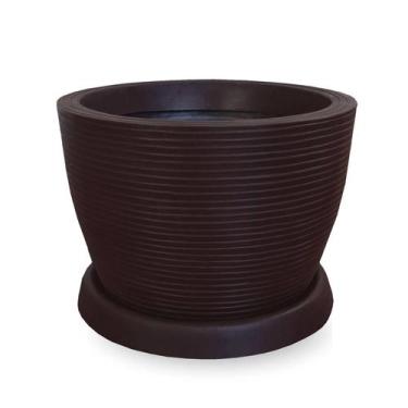 Imagem de Vaso De Planta + Prato Redondo Decorativo R30X40 Marrom Café - Foster 