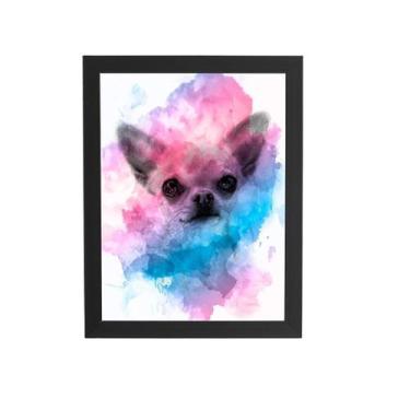 Imagem de Quadro Cão Cachorro Chihuahua Aquarela Moldura 20X30Cm - Plimshop