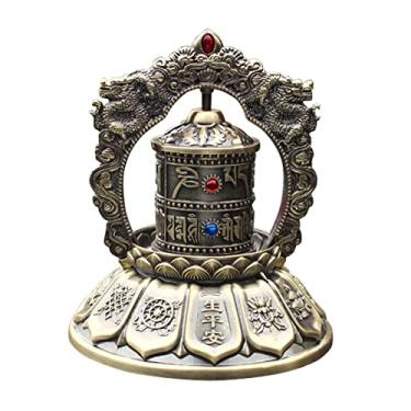 Imagem de Roda de oração, roda de oração budista giratória de mesa roda de oração tibetana movida a bateria solar, para artesanato de decoração de escritório em casa (Bronze)