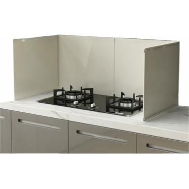 Imagem de Protetor de respingos de fogão antiaderente de 4 lados, protetor de respingos de fogão dobrável à prova de óleo de aço inoxidável, para tela de graxa de cozinha, para acampamento em frigideiras