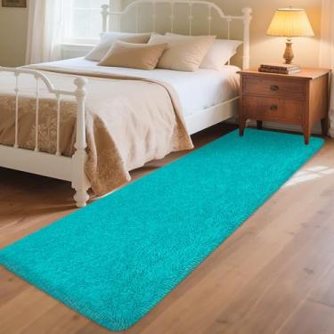 Imagem de ZJYeRug Tapete azul, tapete de corredor de 5 x 20 cm, tapete antiderrapante para corredor de 2,4 m, tapetes macios felpudos para sala de estar e quarto, tapetes de cabeceira felpudos laváveis para