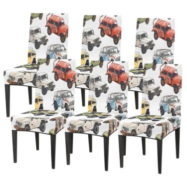 Imagem de hongjinglin Conjunto de 6 capas elásticas para cadeira de sala de jantar, conjunto de 6 peças, capas protetoras de assento de cadeira, caminhão, fofa, removível, lavável, para cozinha, casa, hotel