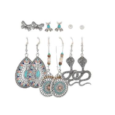 Imagem de Conjunto de brincos vintage boêmios, boêmio, turquesa, retrô, estrela, strass, pingente, brincos de pingente, presentes para mulheres, Liga de aço, Sem pedra preciosa