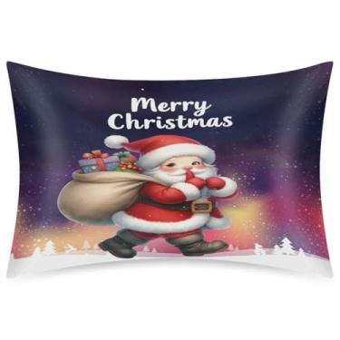 Imagem de Fronha Queen Size de cetim de seda para cabelo e pele, macia, antiderrapante, refrescante, Papai Noel, vermelho, capa de travesseiro fofa com fecho de envelope para dormir, mulheres, homens, crianças