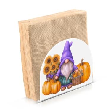 Imagem de Blueangle Pacote com 2 abóboras, girassóis, gnomos, porta-guardanapos – decoração de mesa acrílica à prova de vento para cozinha e casa, dispensador de lenços de férias com porta-guardanapos verticais