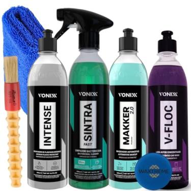 Imagem de VONIXX Kit Limpeza Automotiva Profissional, Shampoo V-Floc 500ml, Limpador Bactericida Sintra Fast, Makker 2.0, Intense, com Pincel e Pano de Microfibra 38x38