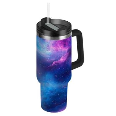 Imagem de SEHANY Copo Stars and Galaxy de 850 g com tampa e canudo, aço inoxidável de vácuo duplo isolado garrafa de água esportiva suporte para copo de café de viagem à prova de vazamento para bebida gelada