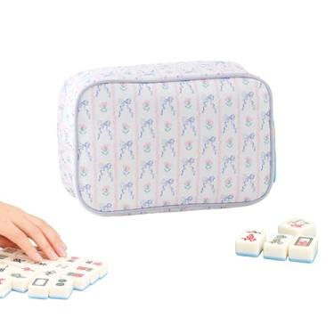 Imagem de Empty Mahjong Tile Bag, American Mahjong Tiles Bag with Zipper, Bow Mahjong Gifts for Women, Storage Pouch for Board Game Pieces Game Party Travel Gatherings Accessories,9.8*6.7*3inch (Blue)