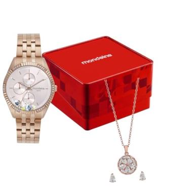 Imagem de Mondaine Kit Relógio Feminino Glitter Coração Rose Gold